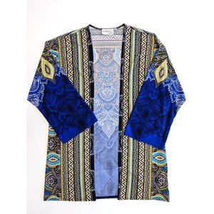 Attitudes by Renee Blue Yellow Paisley Lightweight Open Cardigan Sz Extra Small